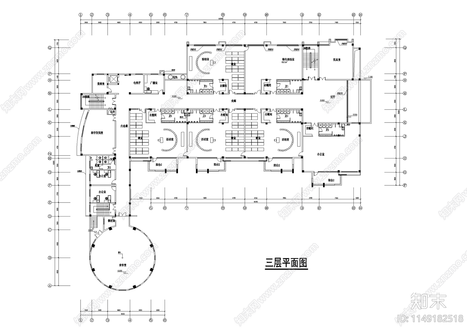 12班幼儿园建筑方案平面图cad施工图下载【ID:1149182518】