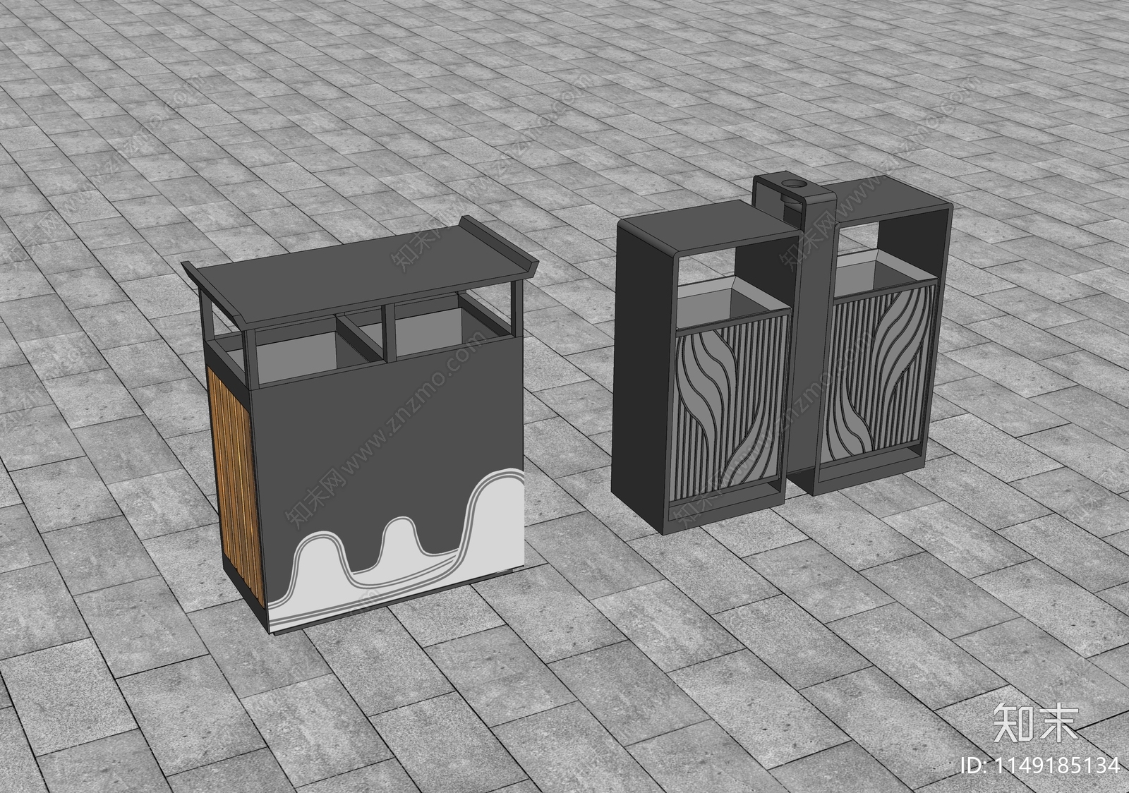 新中式垃圾桶SU模型下载【ID:1149185134】