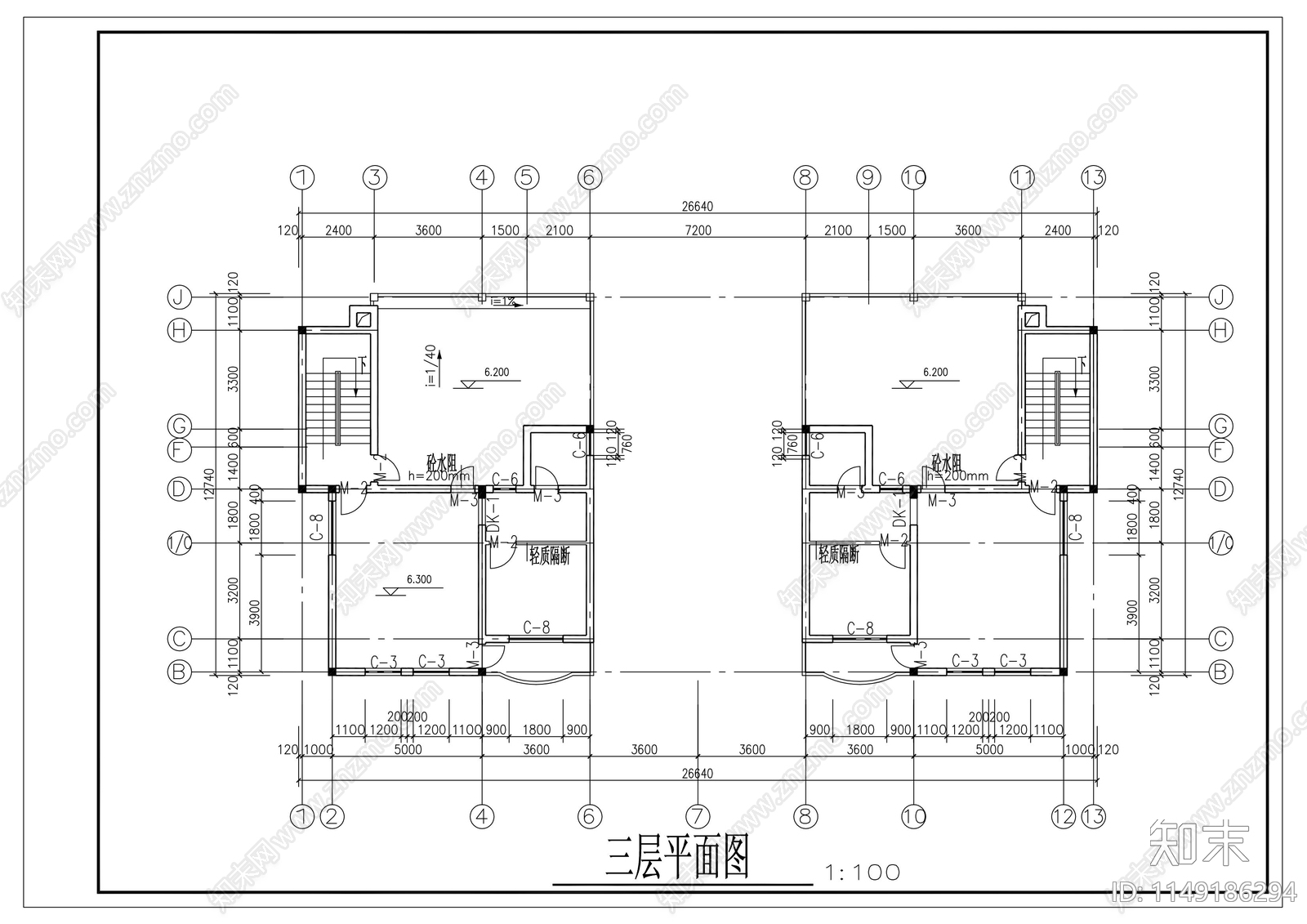 三层cad施工图下载【ID:1149186294】