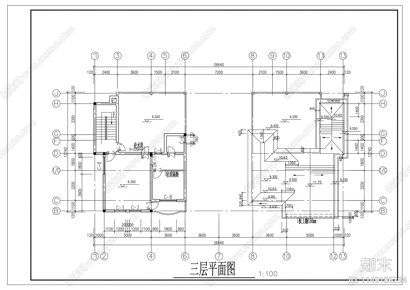 三层cad施工图下载【ID:1149186294】