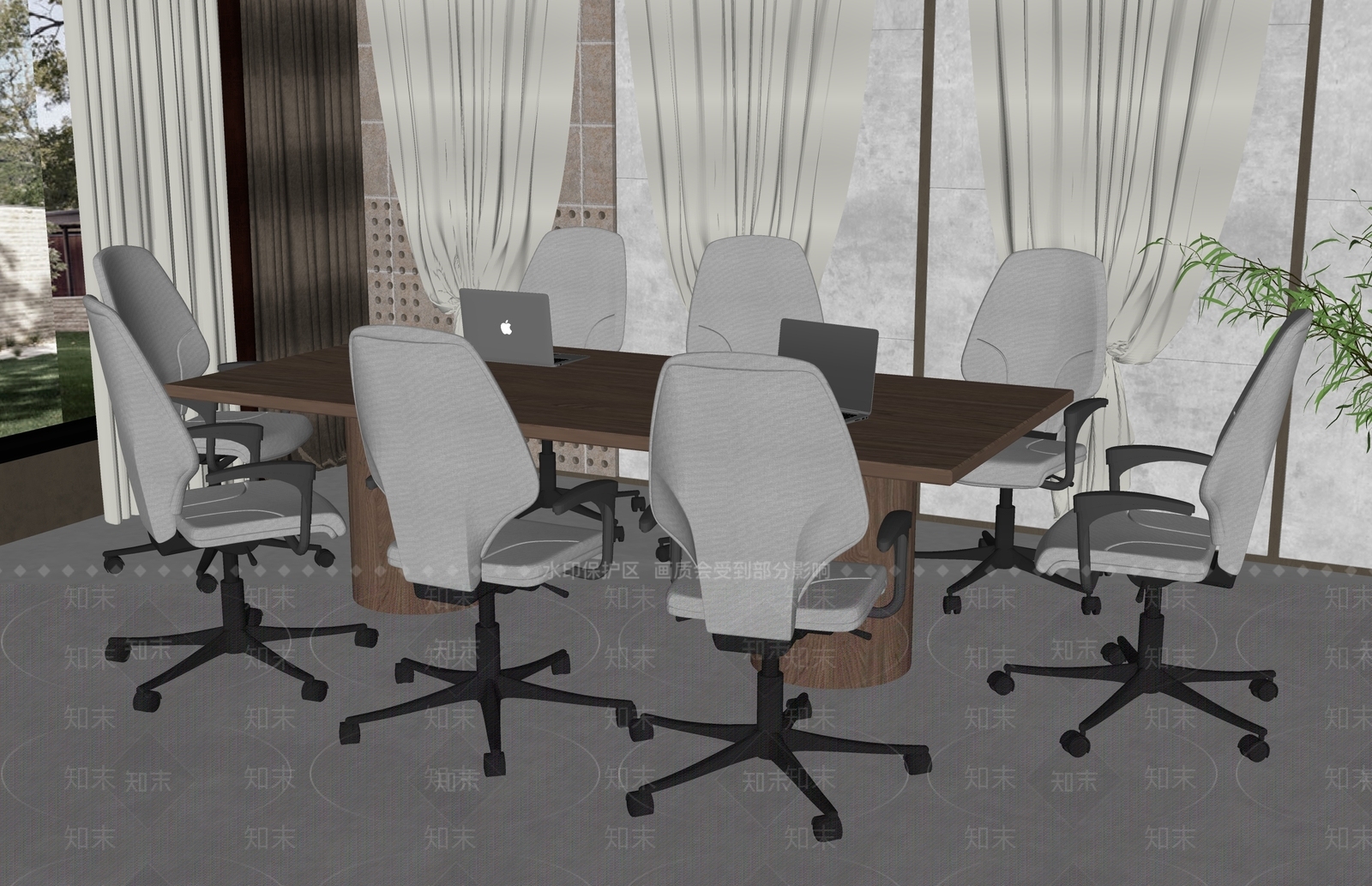 现代会议桌椅组合SU模型下载【ID:1149186732】