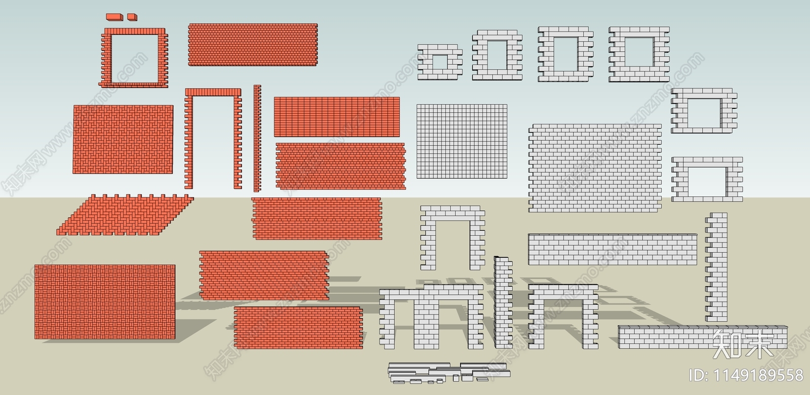 现代砖墙构件SU模型下载【ID:1149189558】