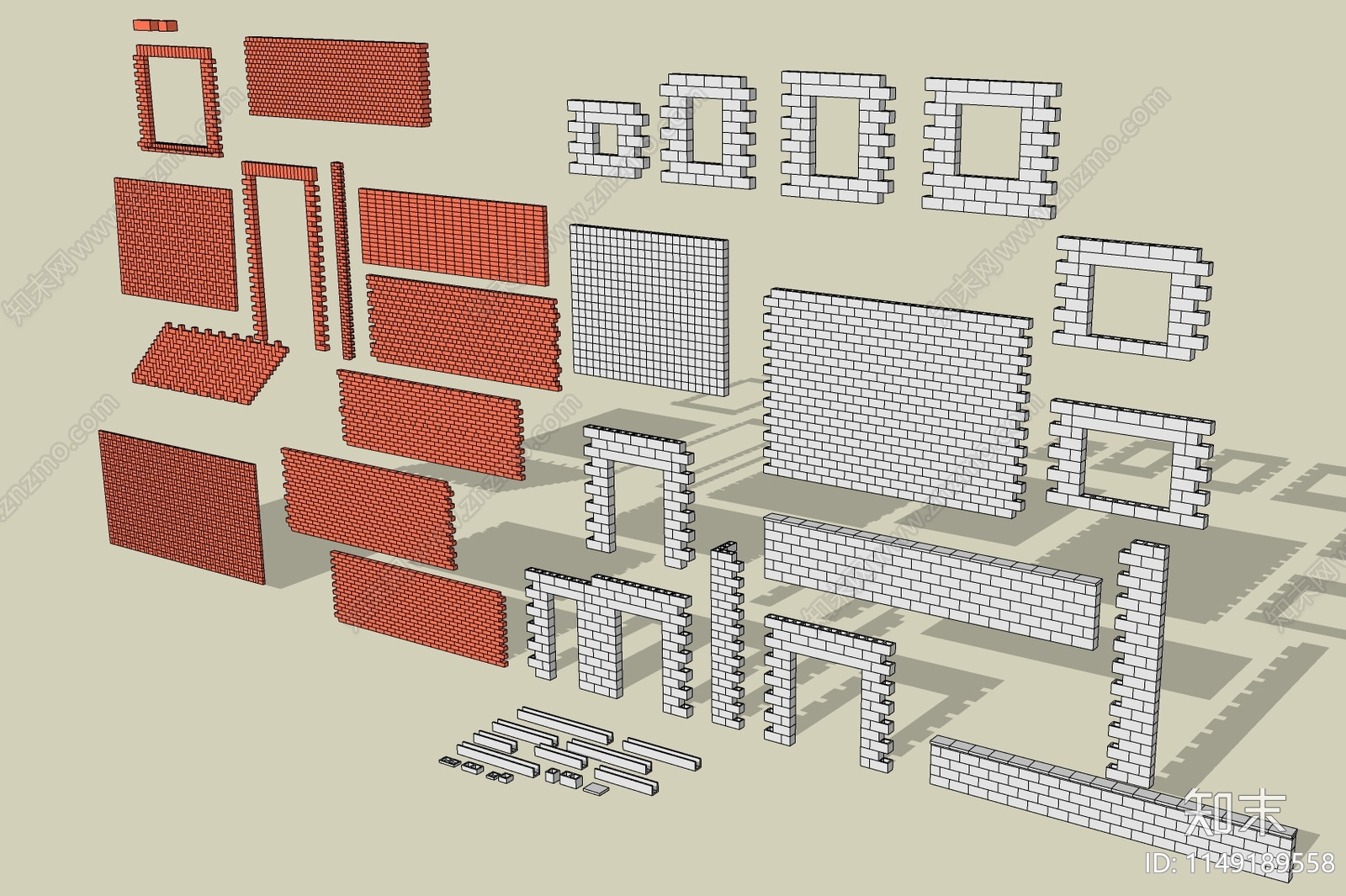 现代砖墙构件SU模型下载【ID:1149189558】