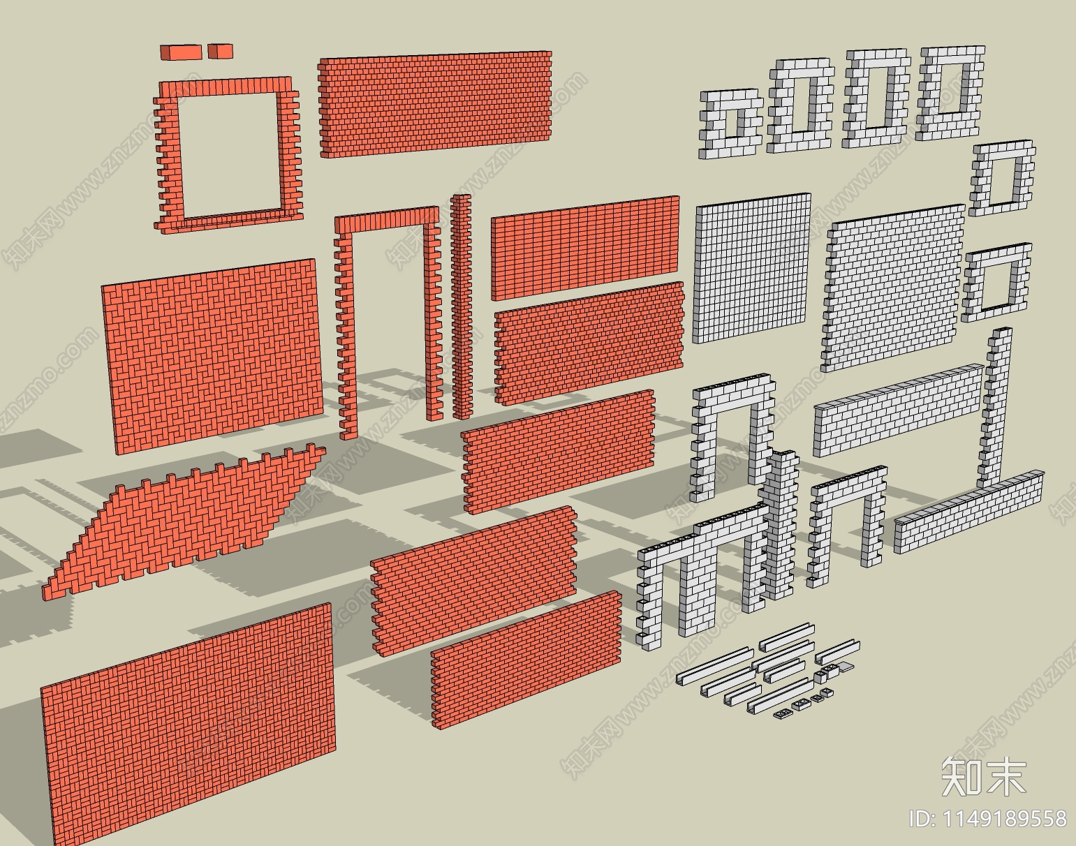 现代砖墙构件SU模型下载【ID:1149189558】