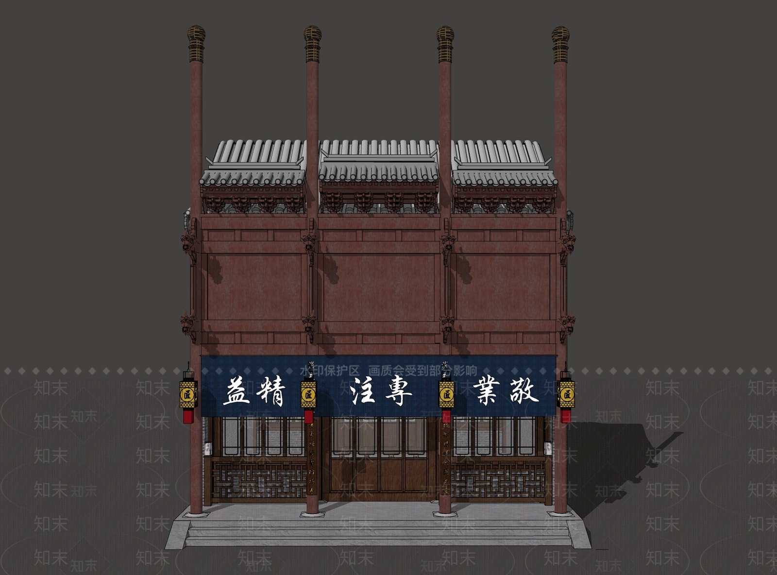 中式商业建筑SU模型下载【ID:1149191795】