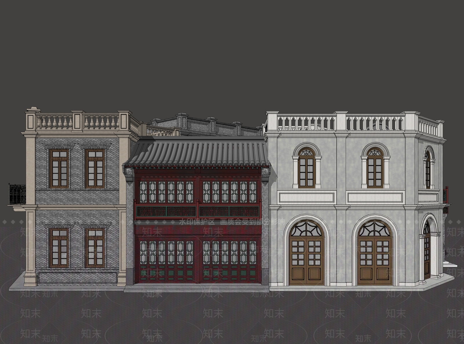 中式商业建筑SU模型下载【ID:1149191789】
