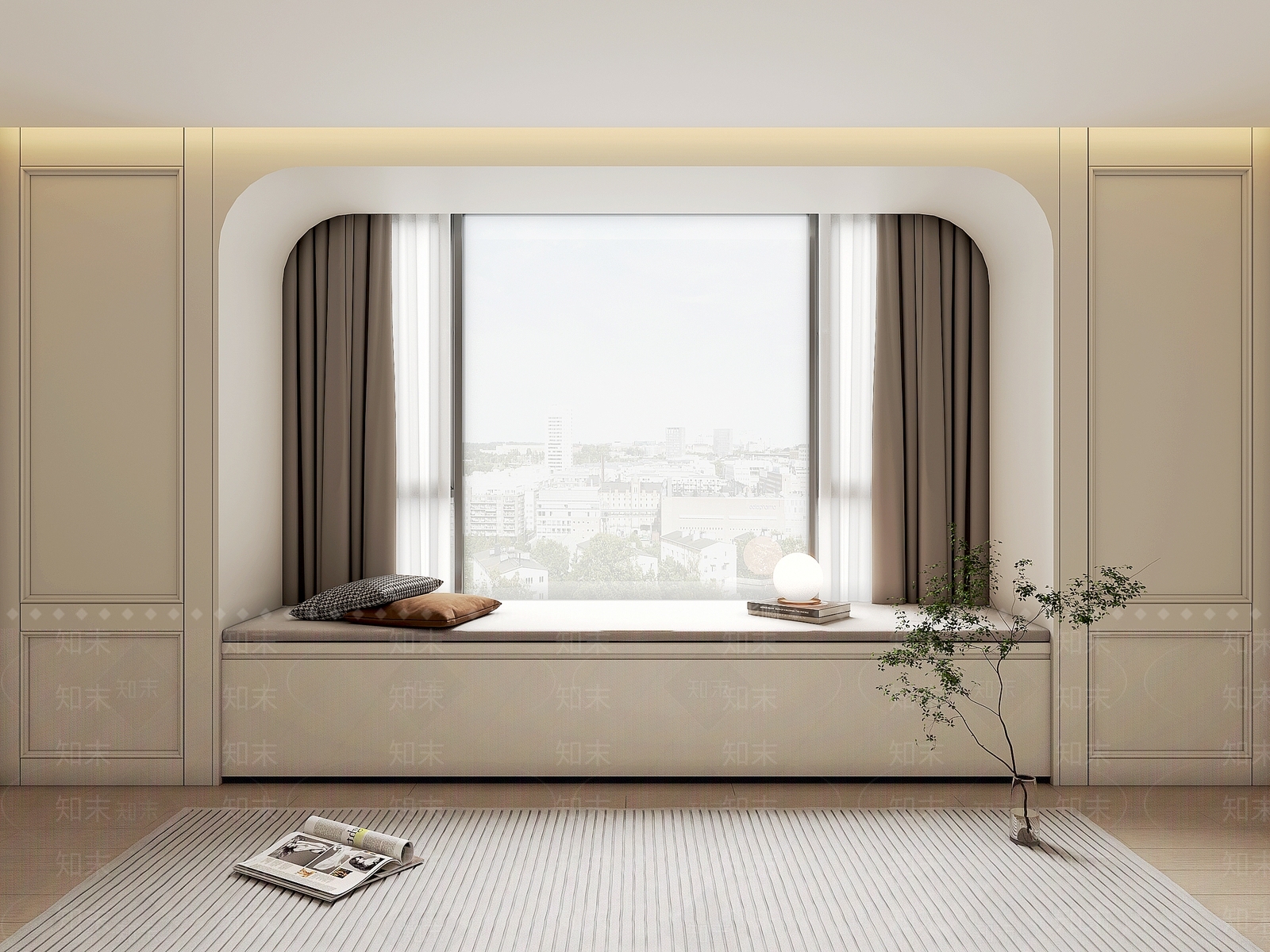 现代奶油风飘窗台3D模型下载【ID:1149192178】