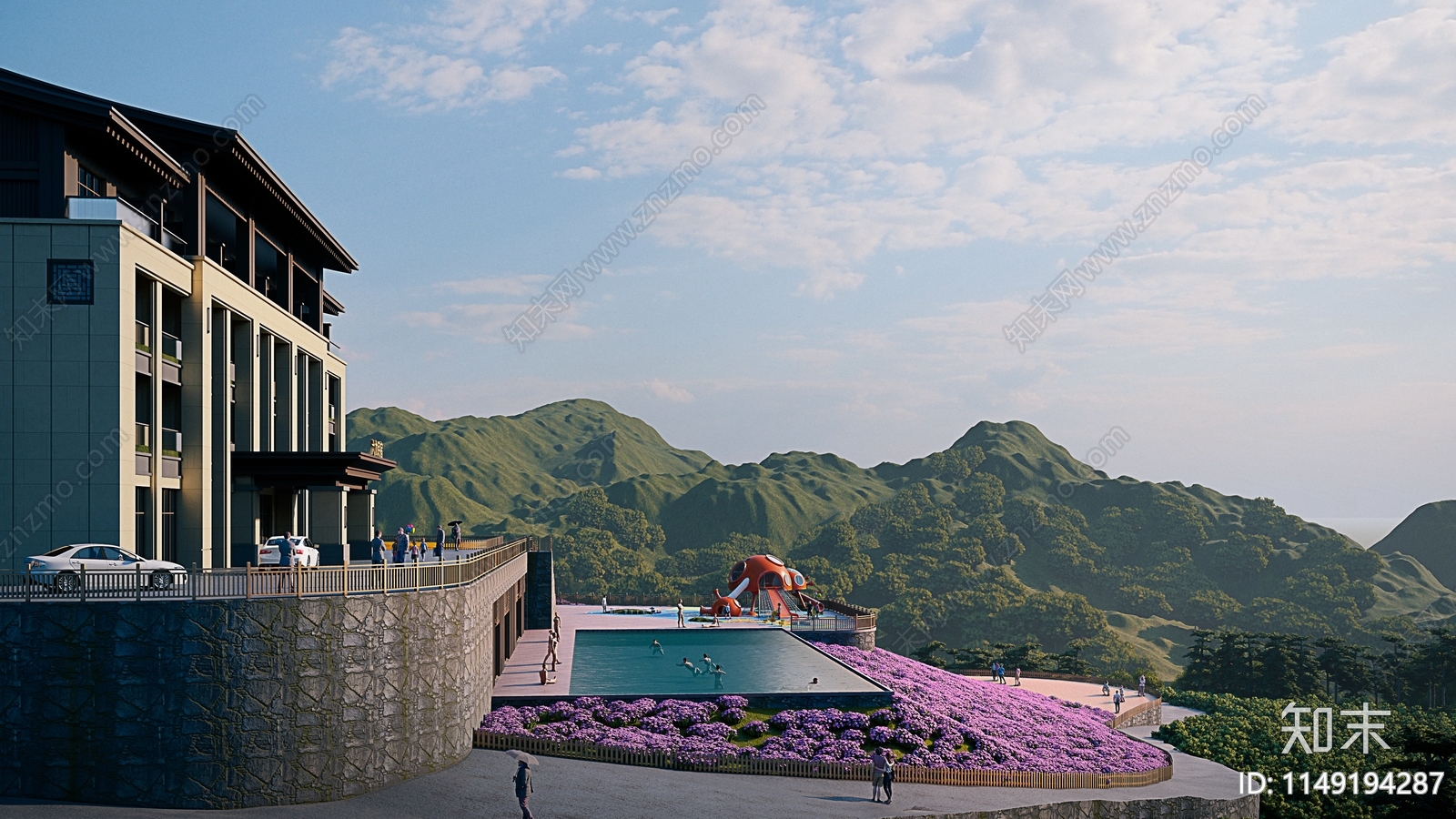 新中式山地酒店SU模型下载【ID:1149194287】