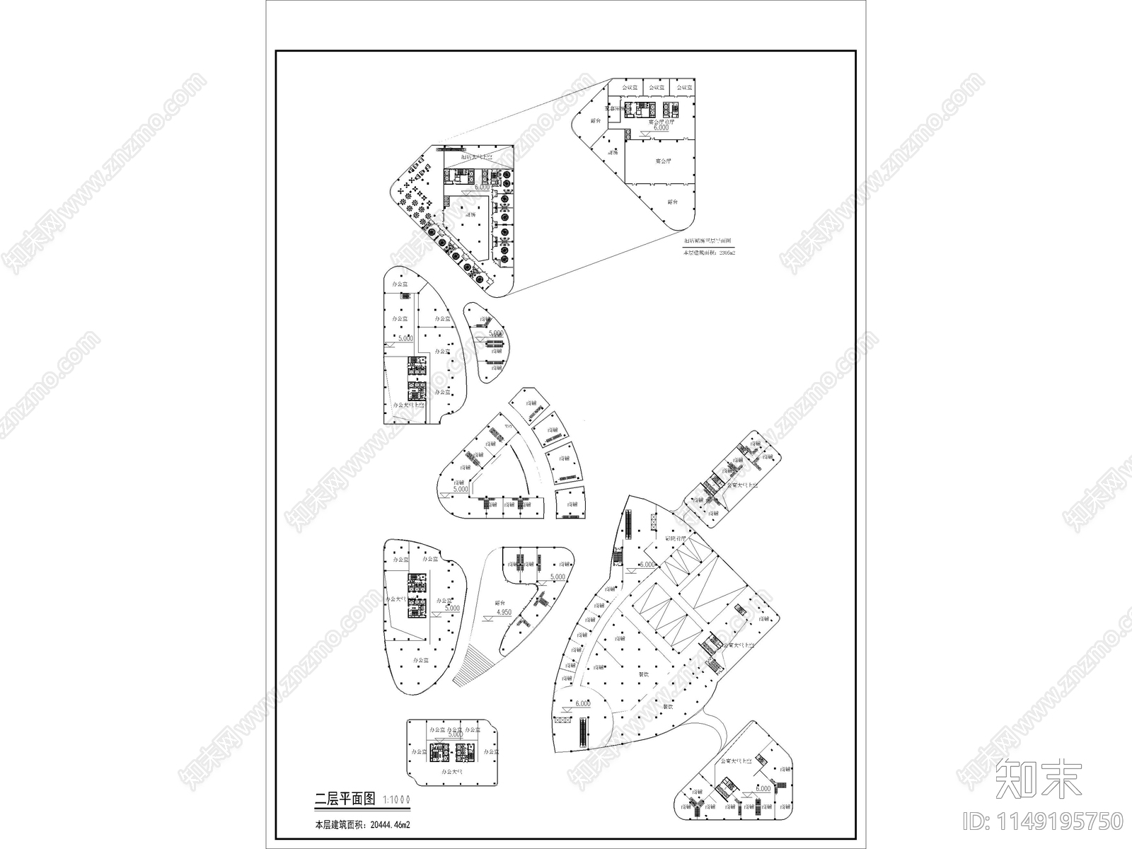 现代商业办公酒店综合体建筑cad施工图下载【ID:1149195750】