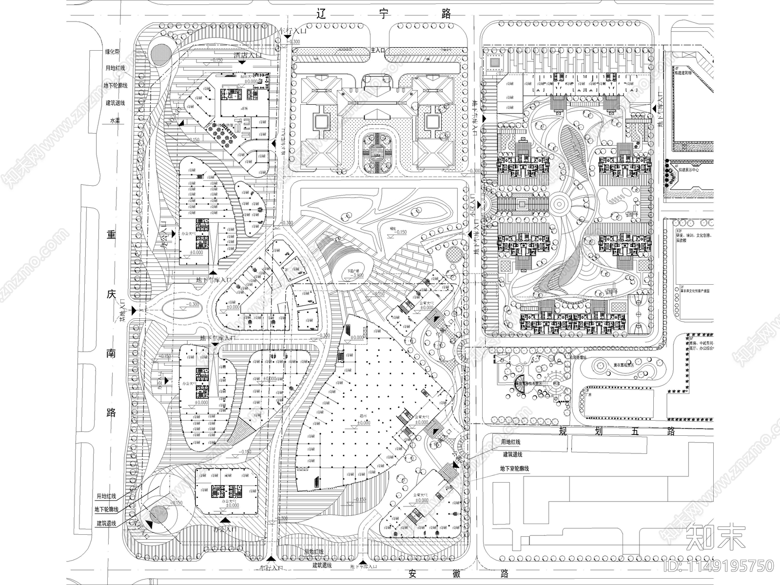 现代商业办公酒店综合体建筑cad施工图下载【ID:1149195750】