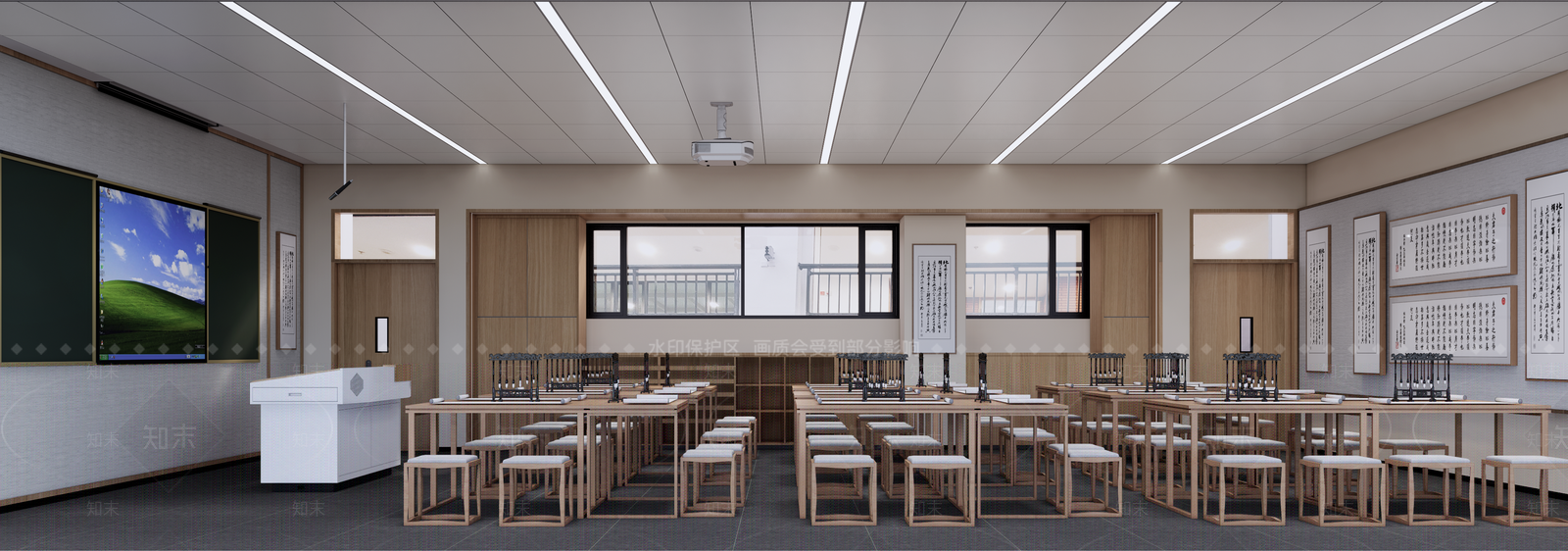 现代学校书法教室SU模型下载【ID:1149270280】