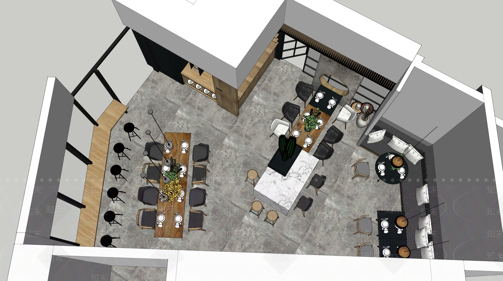 现代西餐厅SU模型下载【ID:1149206150】