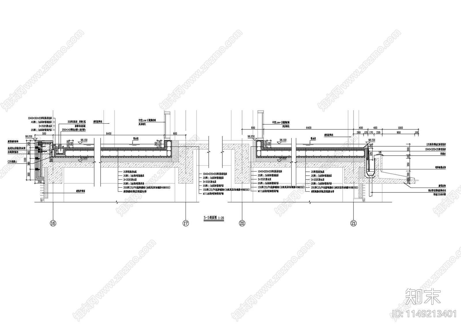 水景与建筑衔接剖面做法cad施工图下载【ID:1149213401】