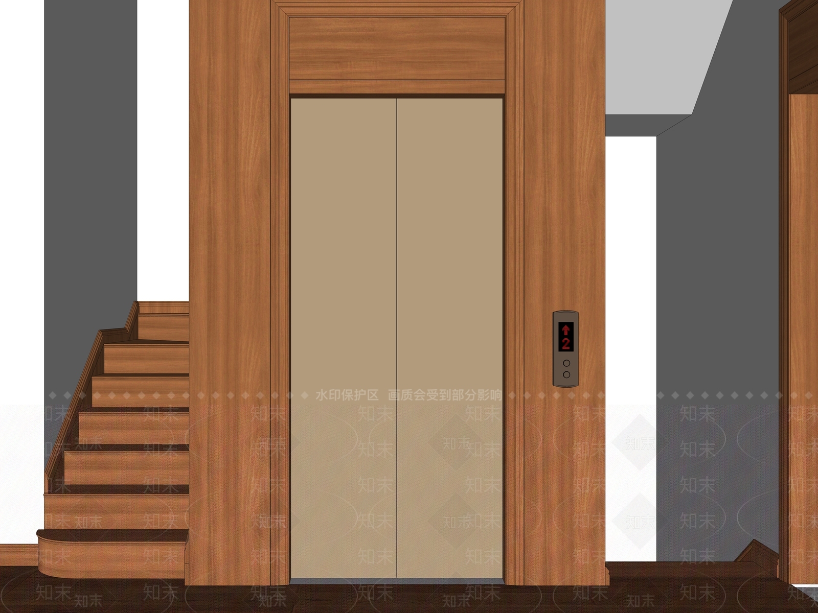 现代实木楼梯间SU模型下载【ID:1149215048】