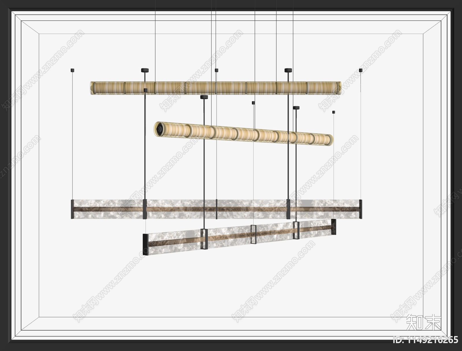 现代长条玻璃吊灯SU模型下载【ID:1149216265】
