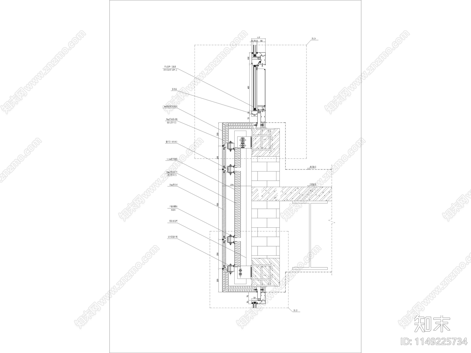 石材幕墙节点大样详图合集cad施工图下载【ID:1149225734】