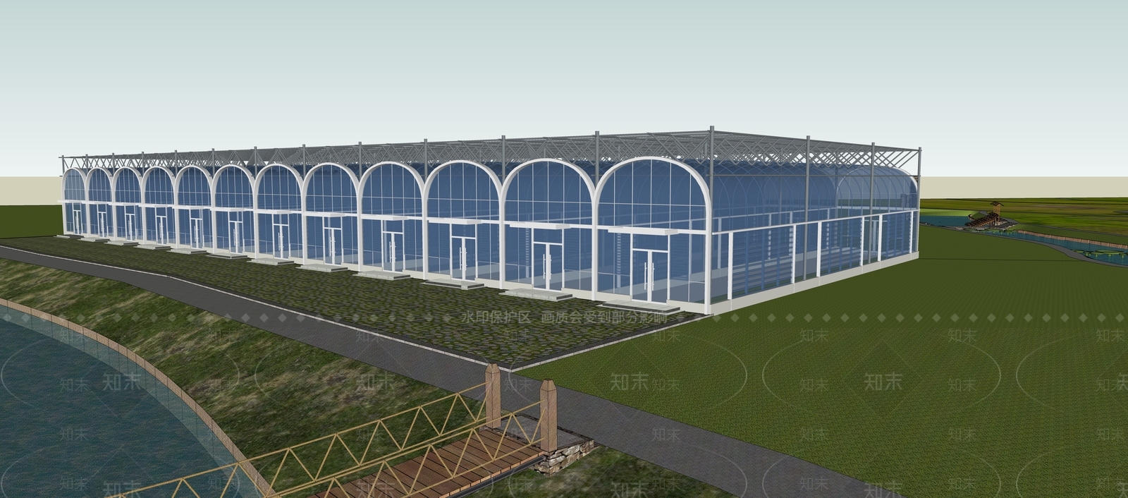 现代钢结构大棚SU模型下载【ID:1149233037】