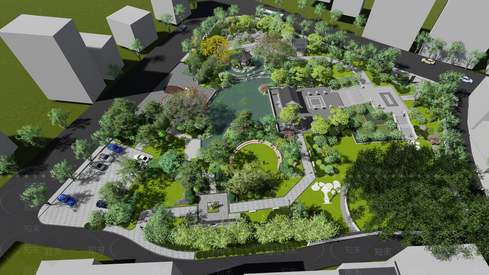 新中式公园景观SU模型下载【ID:1149235426】
