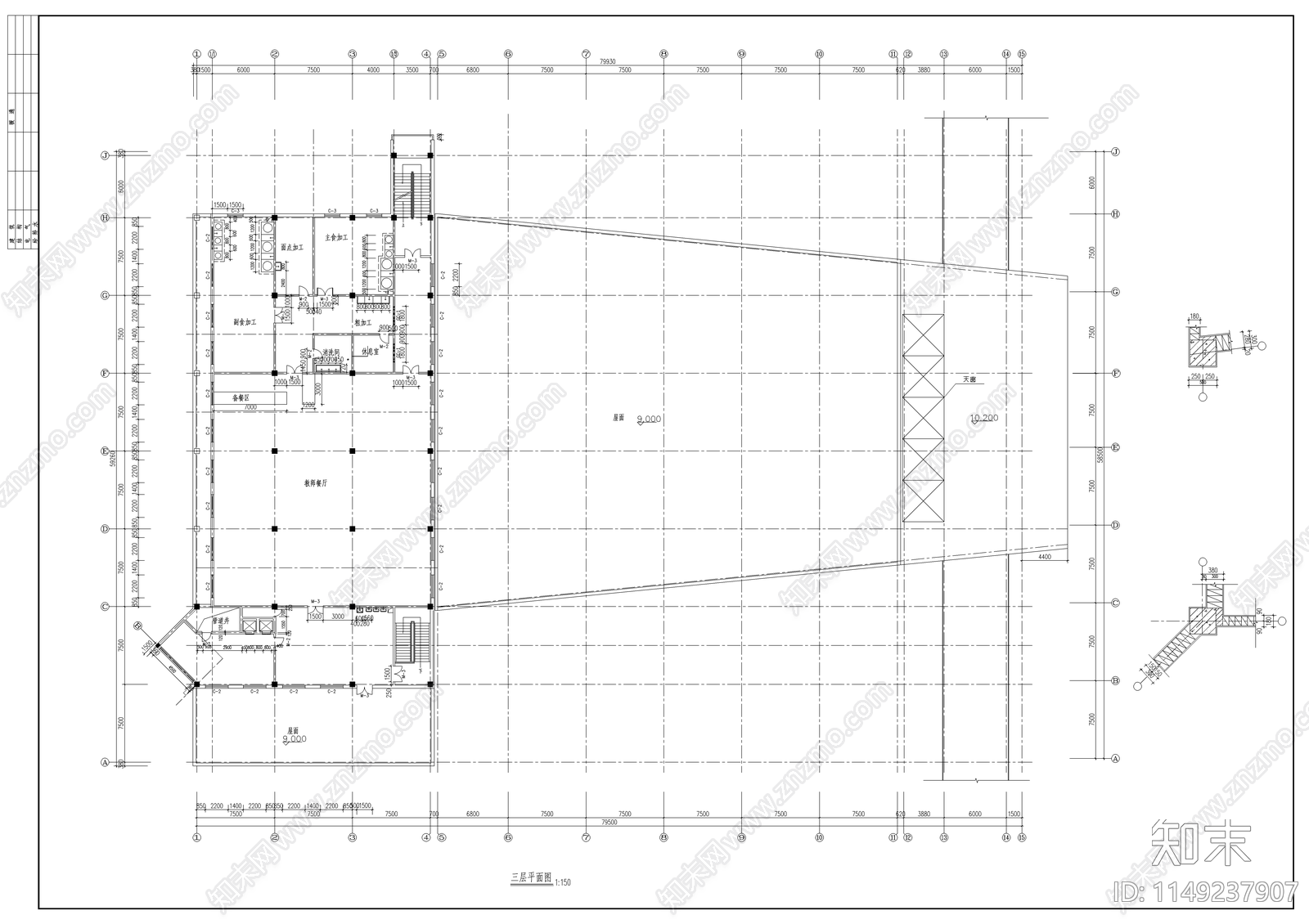 大型食堂建筑cad施工图下载【ID:1149237907】