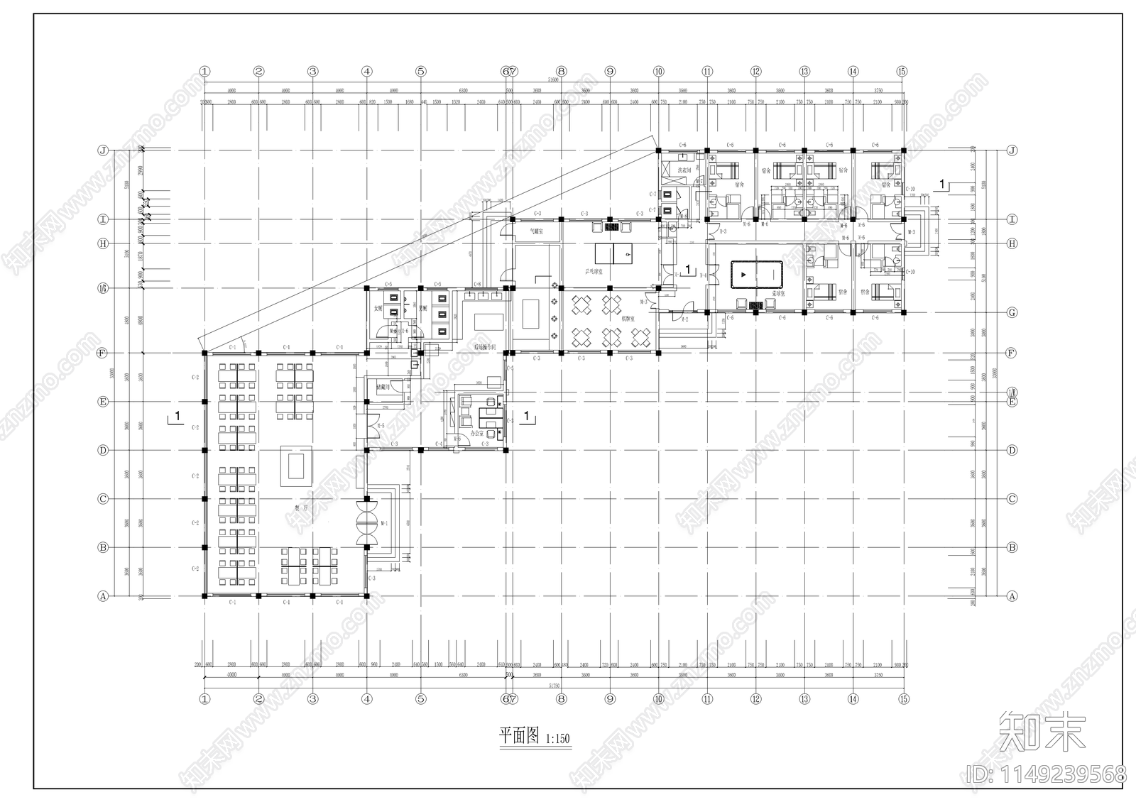 食堂建筑cad施工图下载【ID:1149239568】