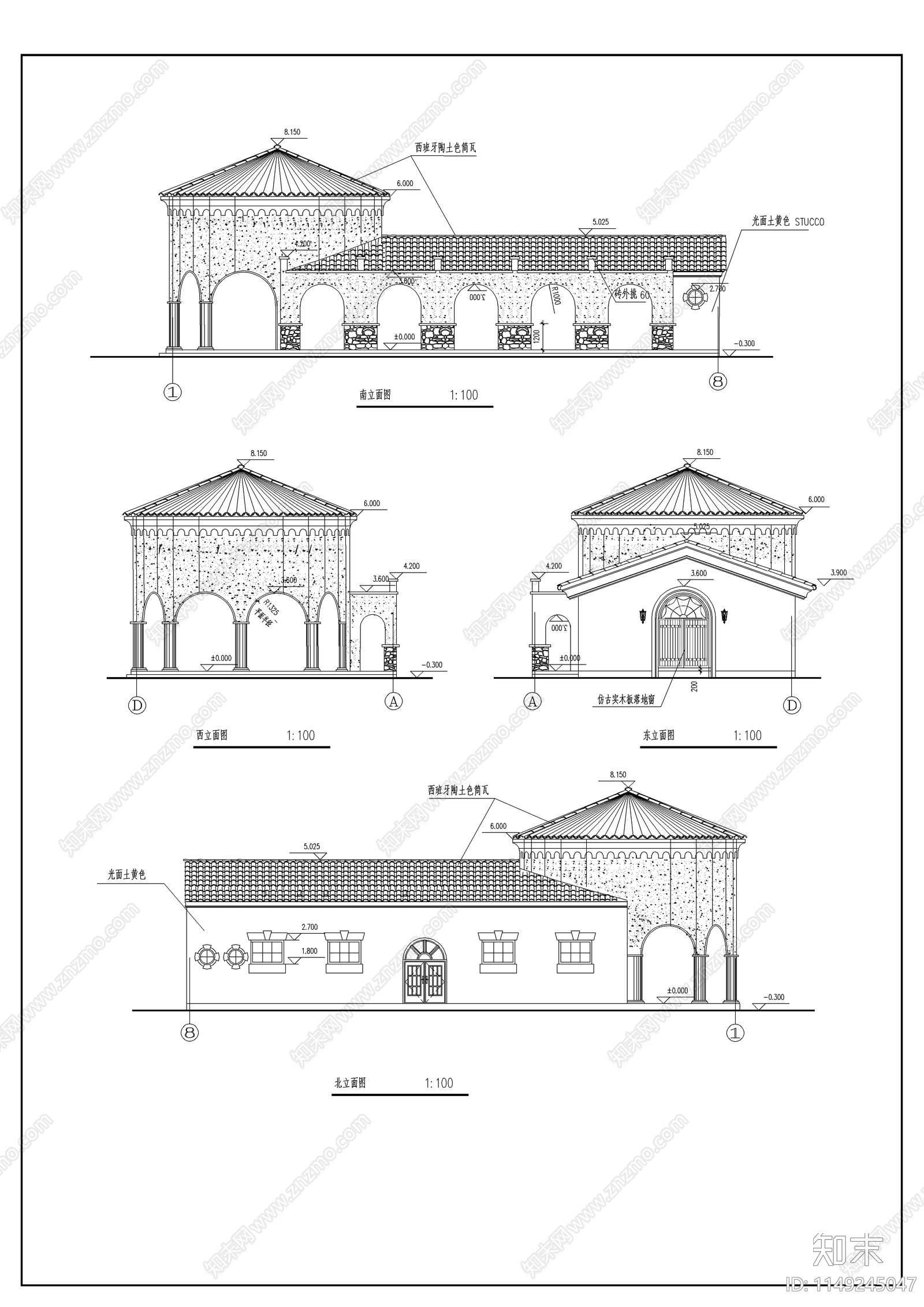 西班牙风格售楼处节点cad施工图下载【ID:1149245047】