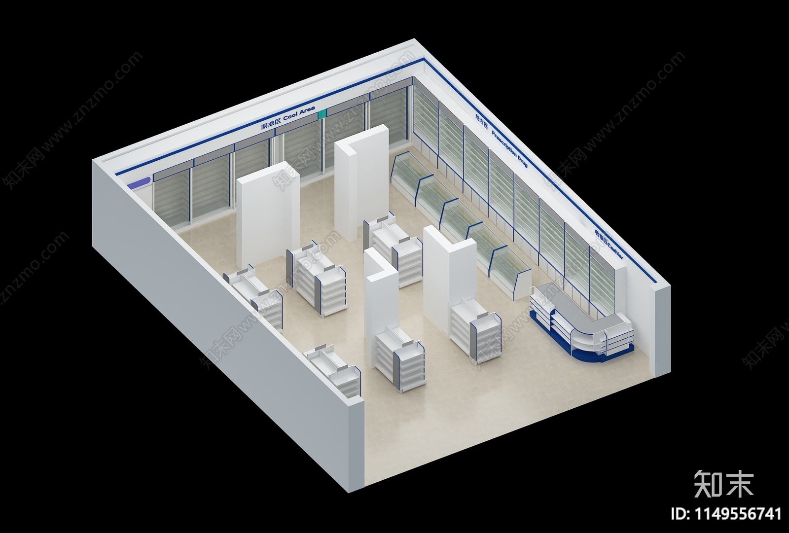 现代药房展具3D模型下载【ID:1149556741】