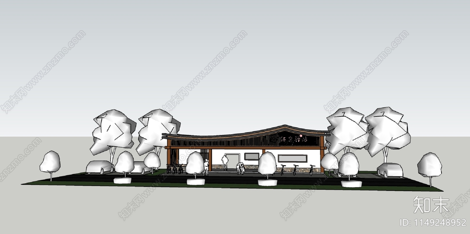新中式休憩驿站SU模型下载【ID:1149248952】