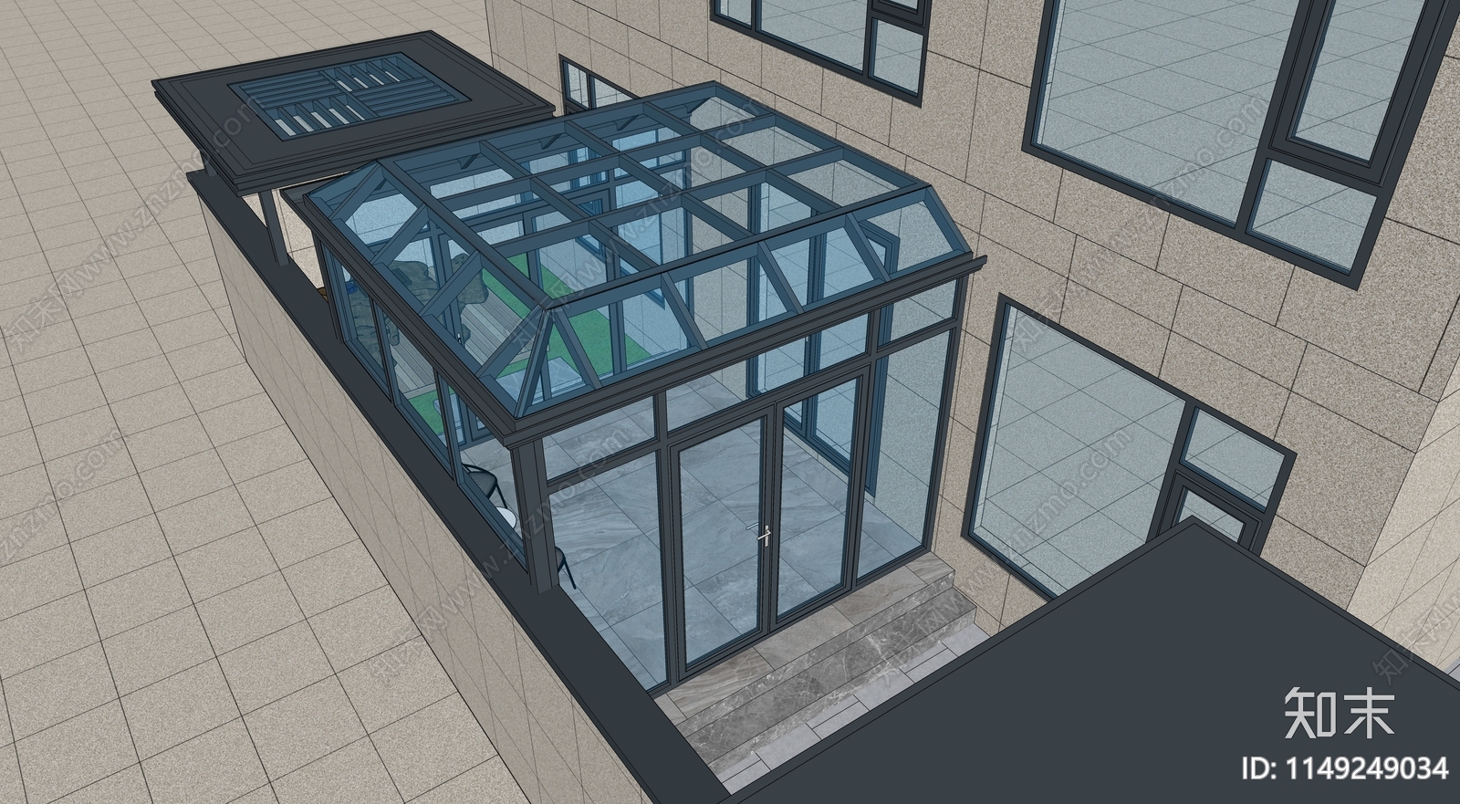 现代宝塔顶阳光房SU模型下载【ID:1149249034】