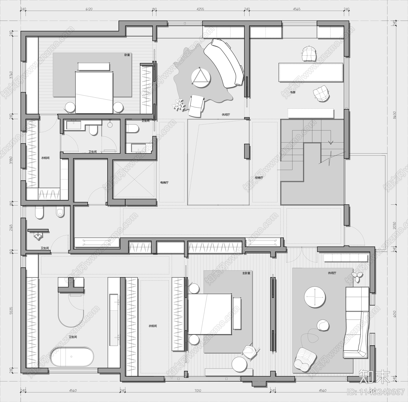 834㎡三层独栋别墅平面图施工图下载【ID:1149249667】