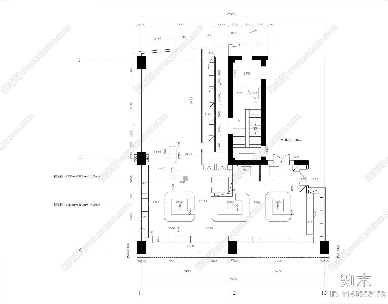 珠宝首饰店平面布置图施工图下载【ID:1149252153】