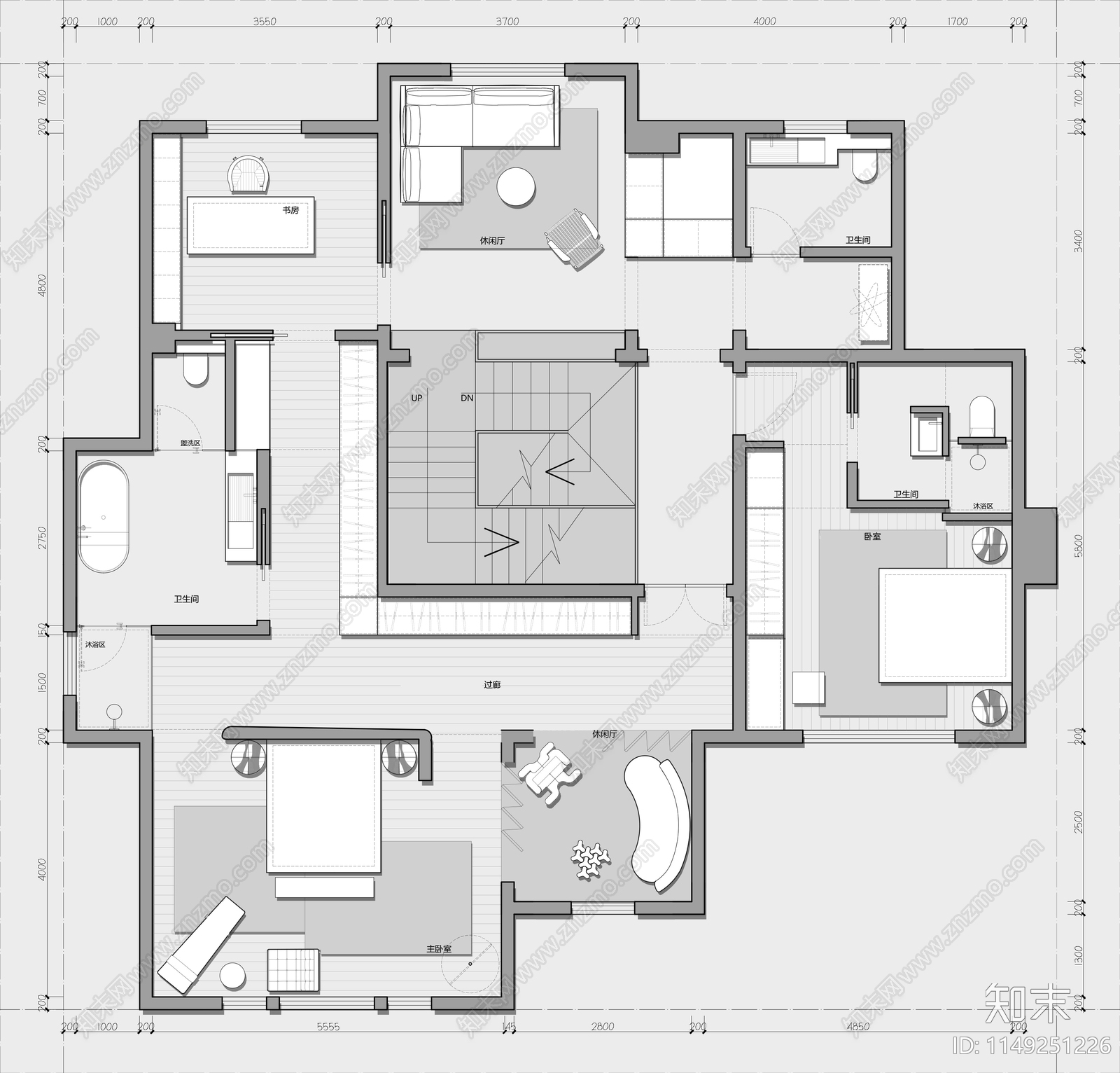 645㎡三层独栋别墅平面图cad施工图下载【ID:1149251226】