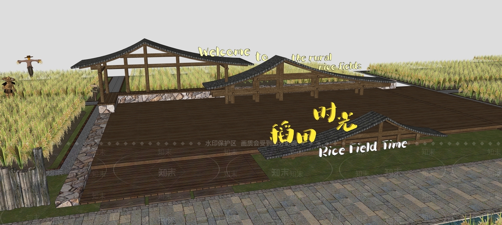 新中式乡村公园SU模型下载【ID:1149252611】