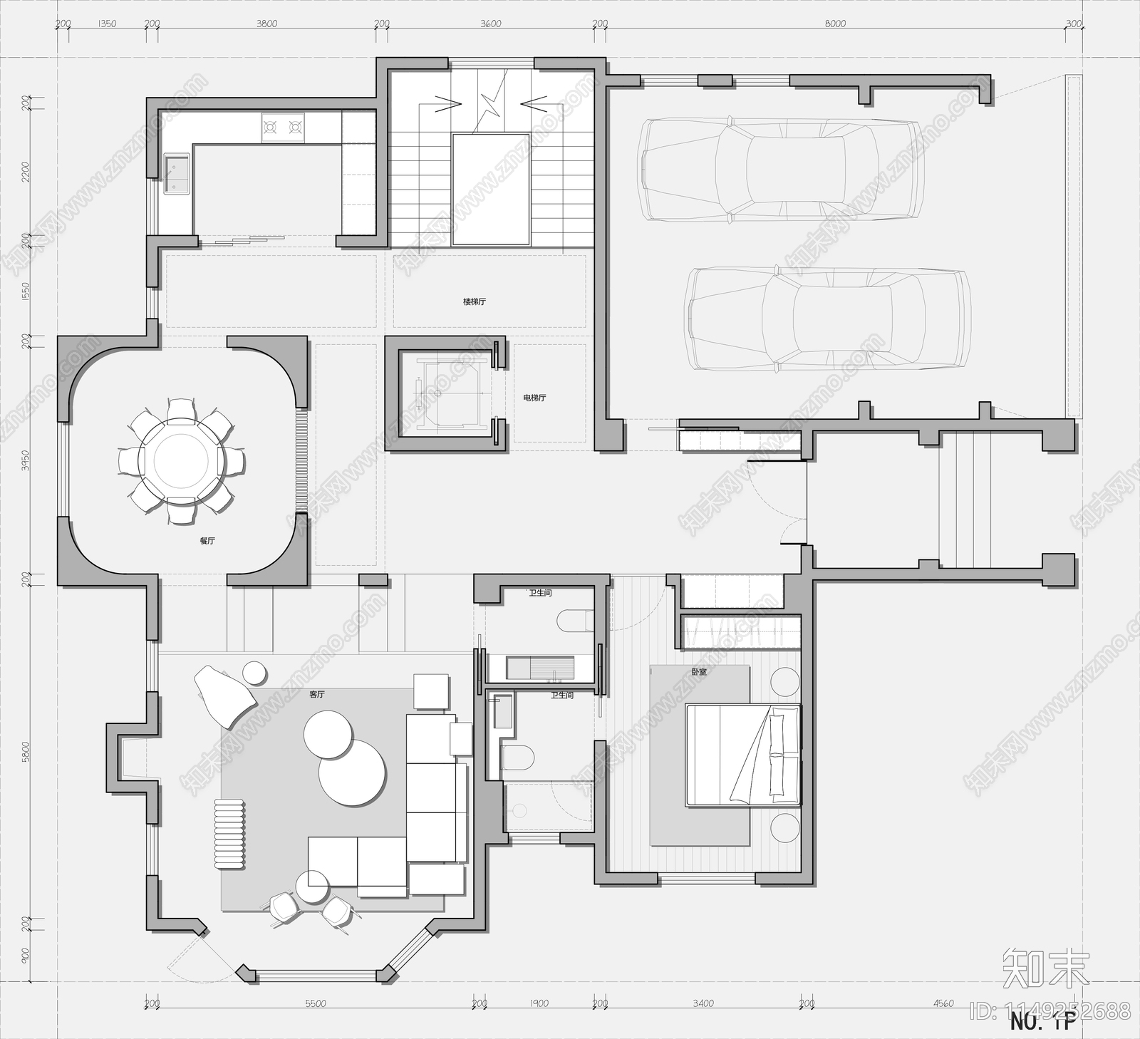 600㎡四层独栋别墅平面图cad施工图下载【ID:1149252688】