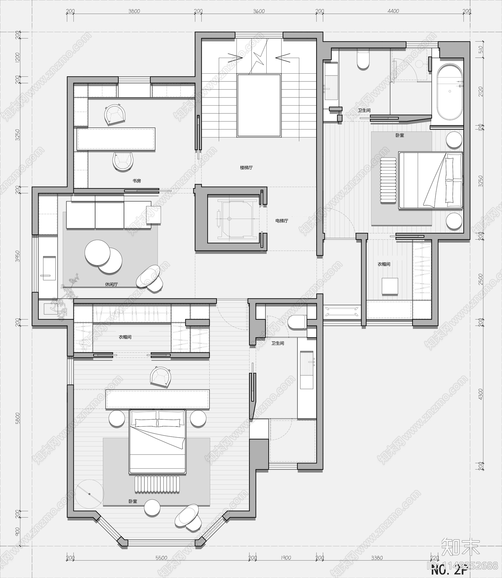 600㎡四层独栋别墅平面图cad施工图下载【ID:1149252688】