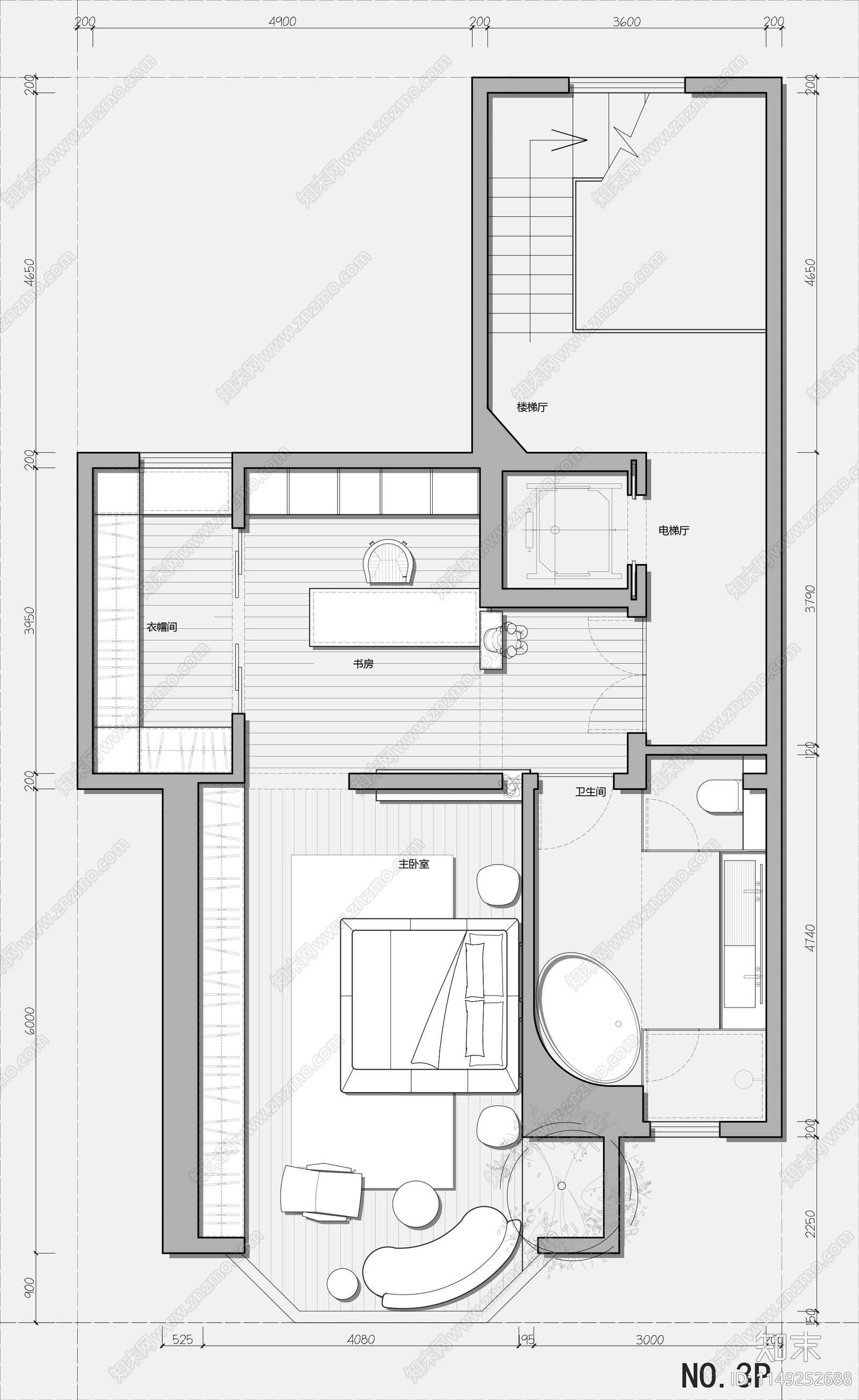 600㎡四层独栋别墅平面图cad施工图下载【ID:1149252688】