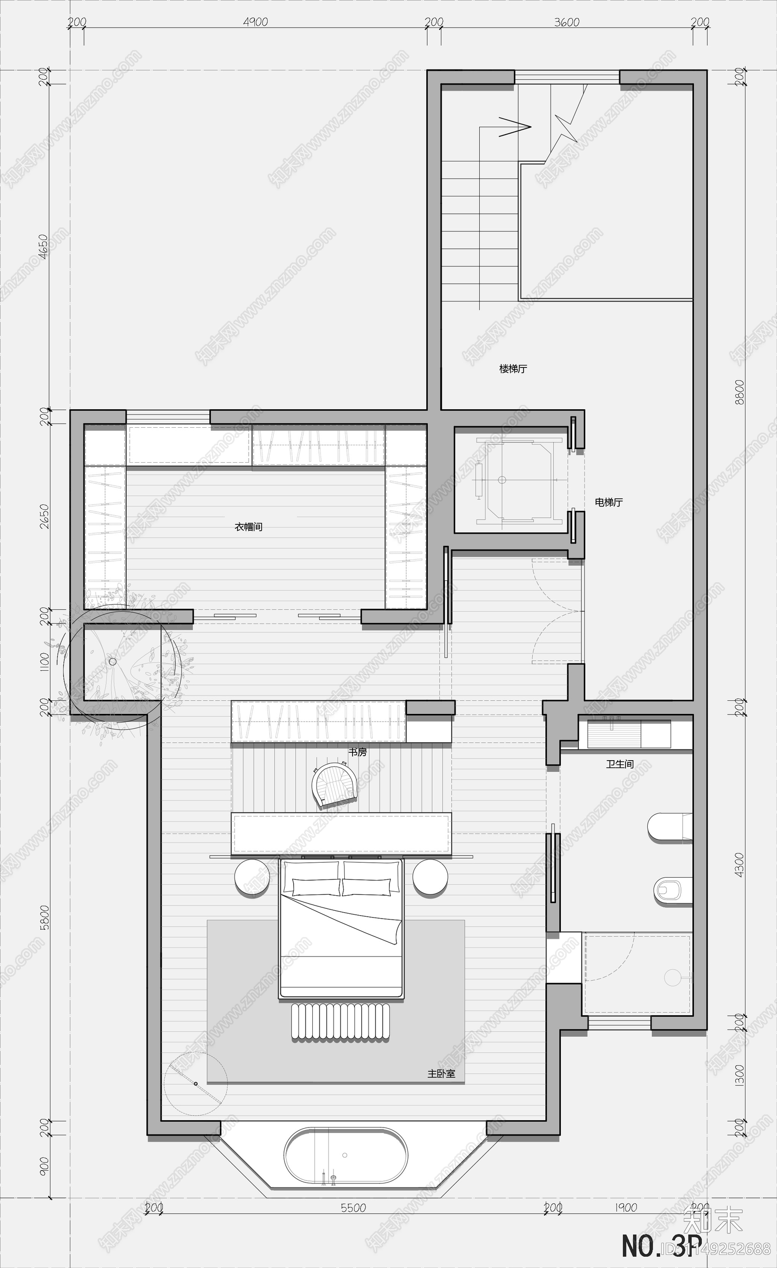 600㎡四层独栋别墅平面图cad施工图下载【ID:1149252688】