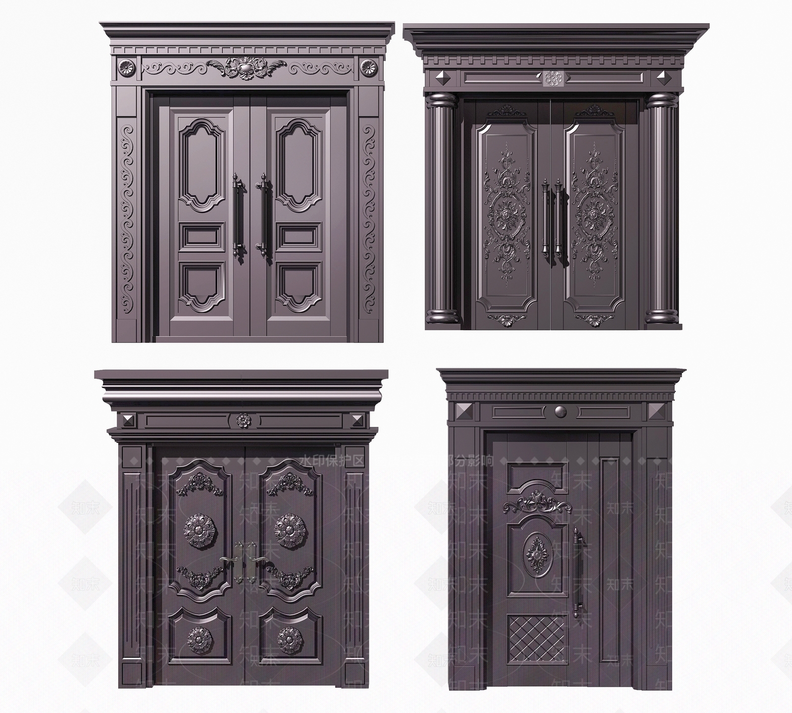 简欧别墅双开门3D模型下载【ID:1149255719】