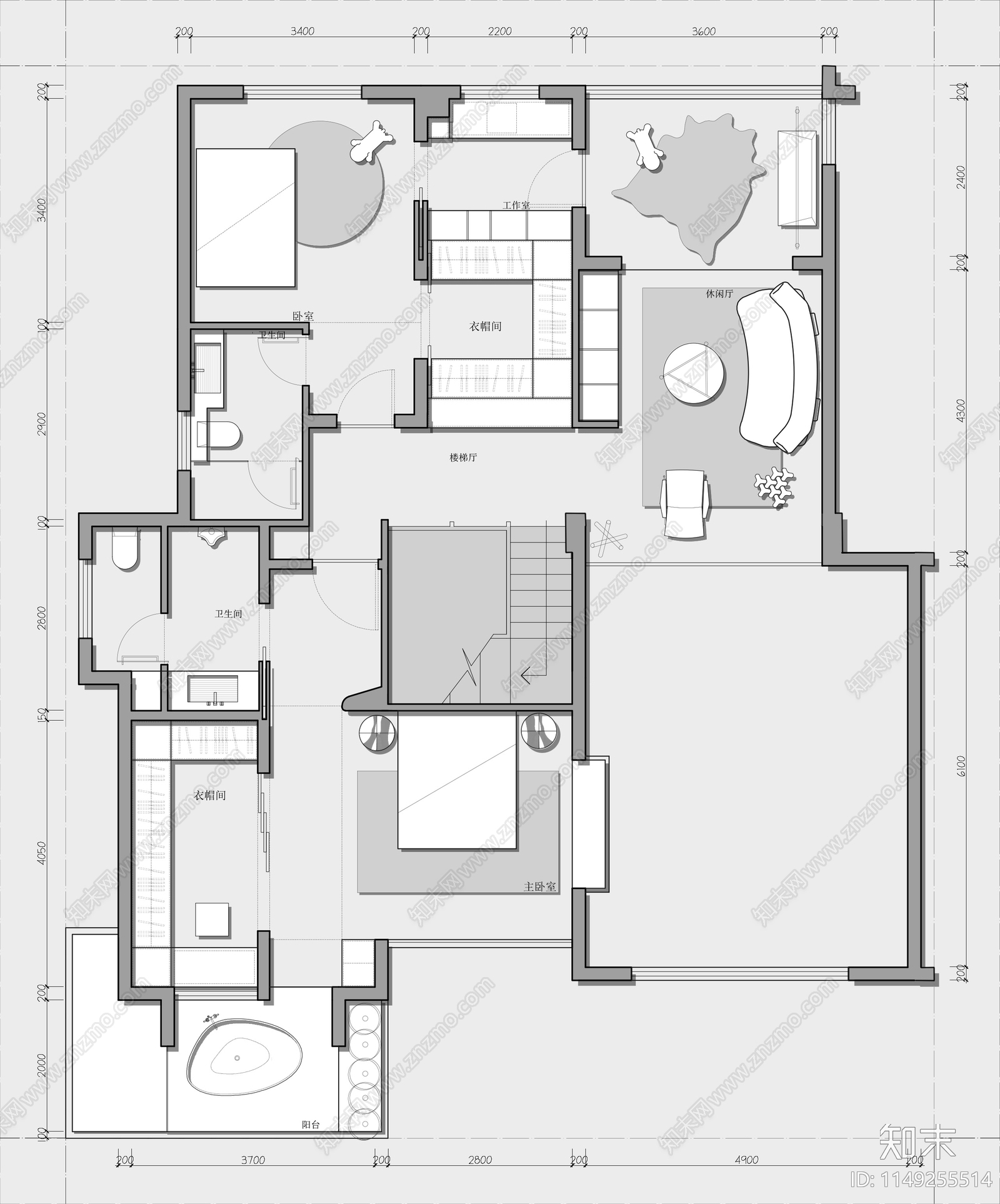 436㎡三层独栋别墅平面图cad施工图下载【ID:1149255514】