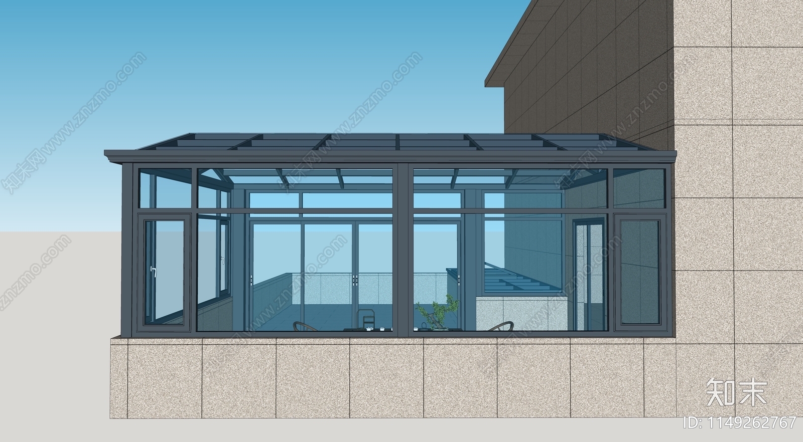 现代人字顶阳光房SU模型下载【ID:1149262767】