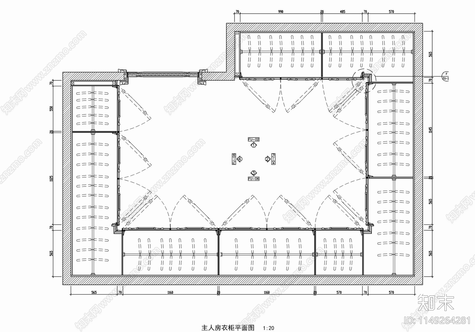 衣帽间衣柜内部结构及剖面详图cad施工图下载【ID:1149264281】