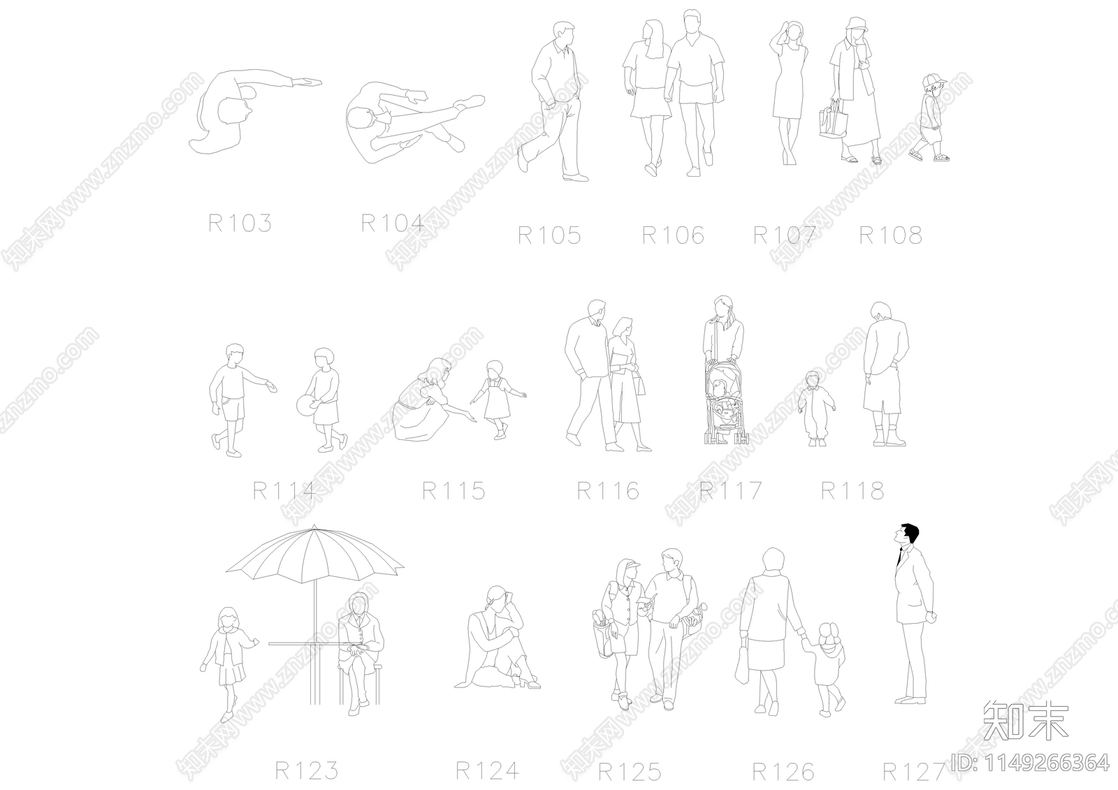 人物平立面图库cad施工图下载【ID:1149266364】