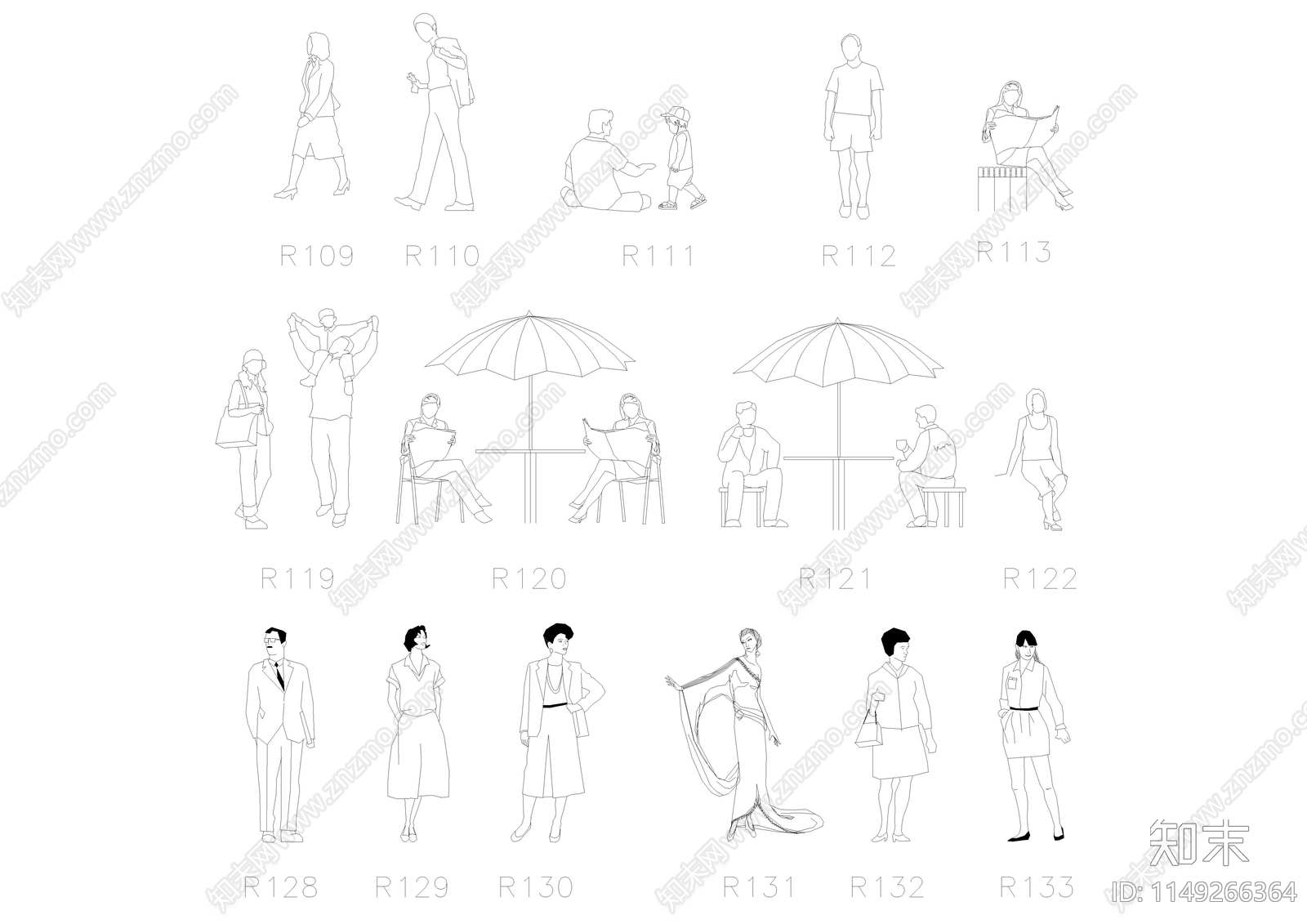 人物平立面图库cad施工图下载【ID:1149266364】