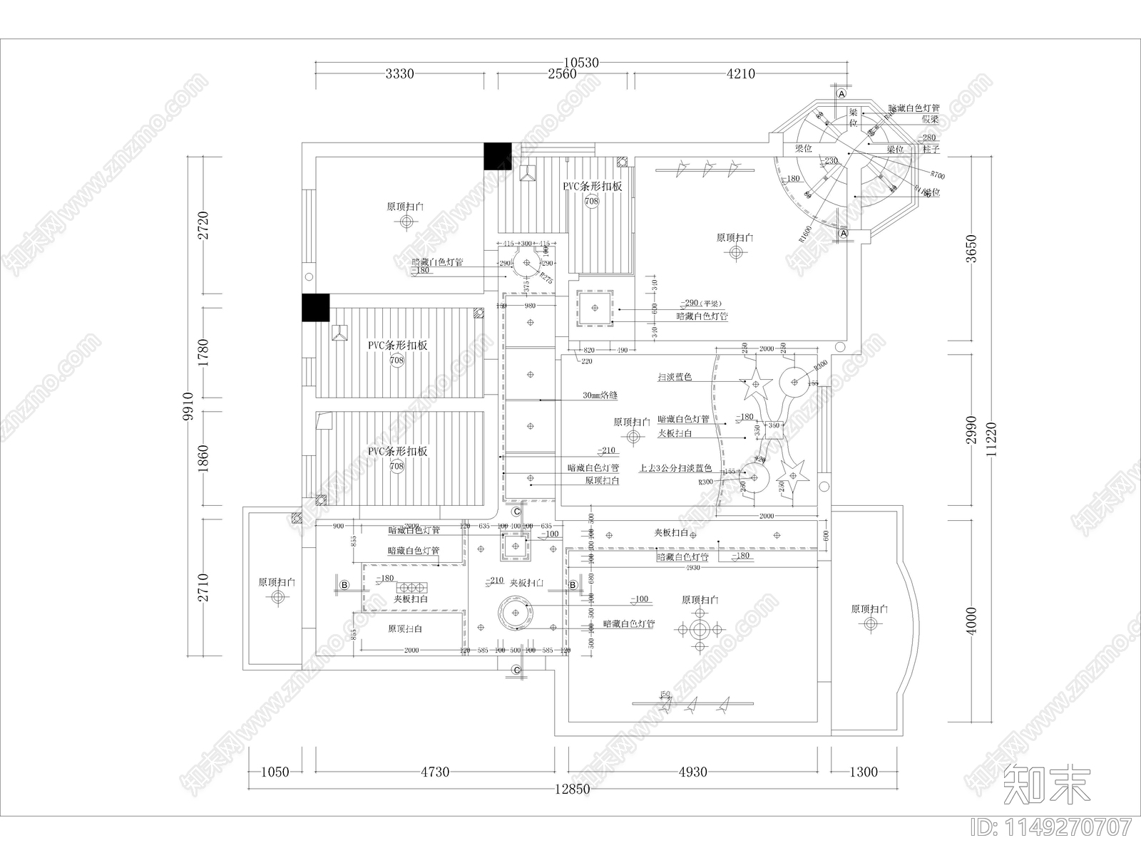 吊顶节点cad施工图下载【ID:1149270707】