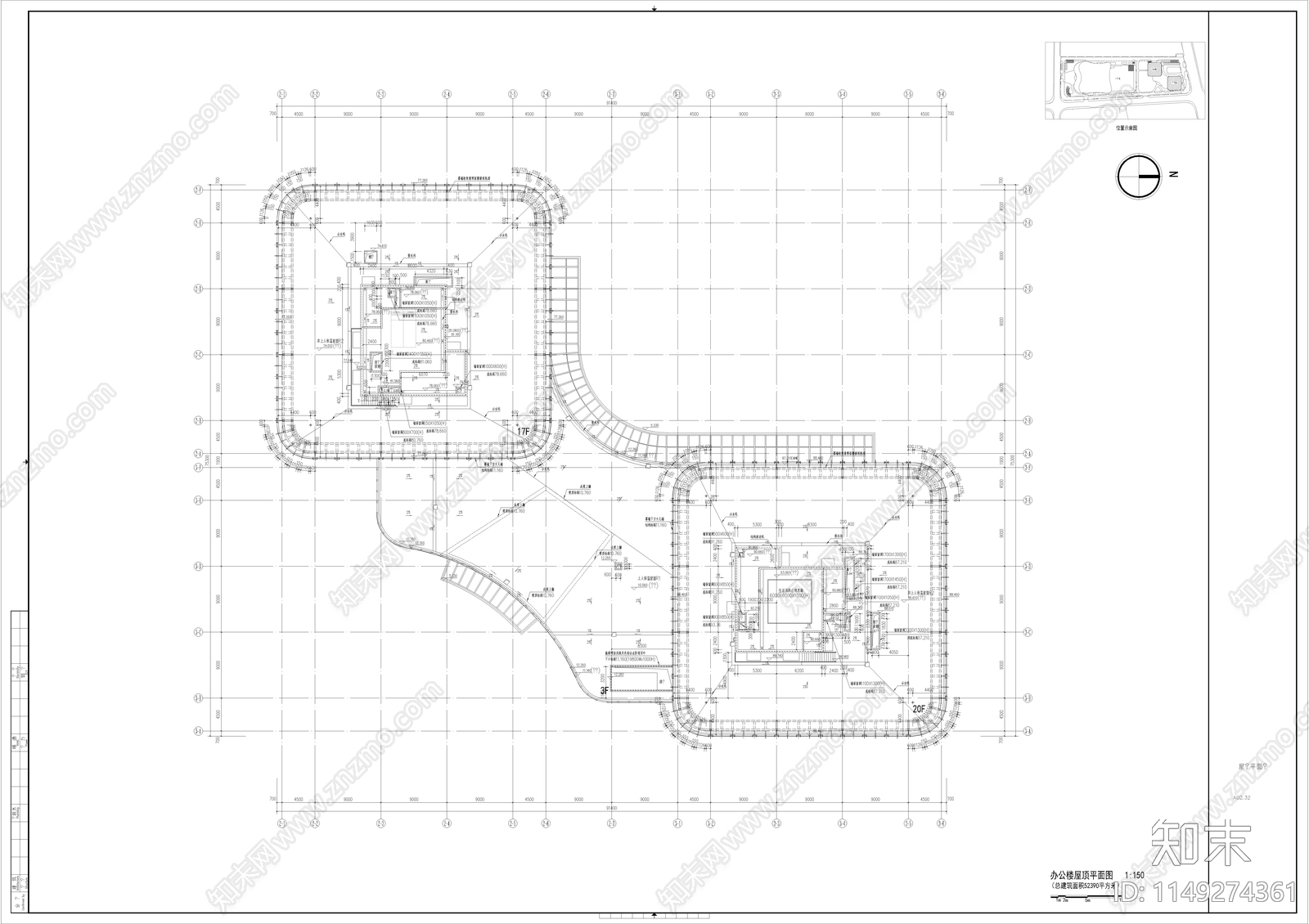 高层办公楼建筑图cad施工图下载【ID:1149274361】