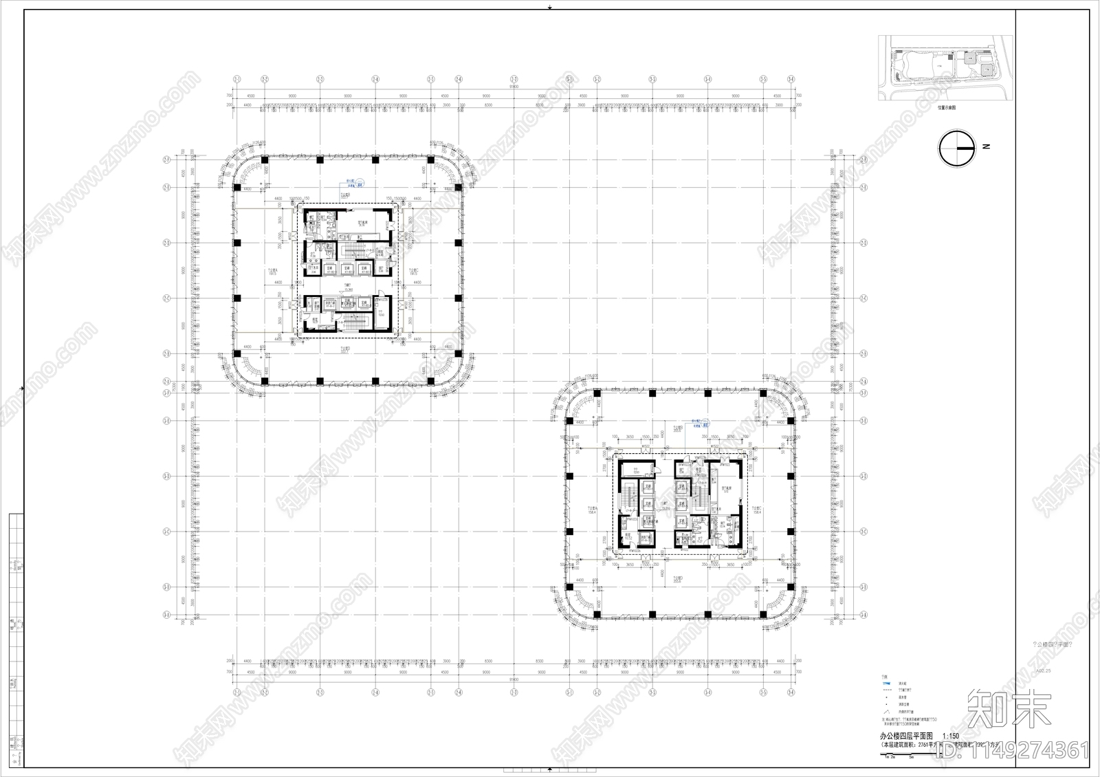 高层办公楼建筑图cad施工图下载【ID:1149274361】