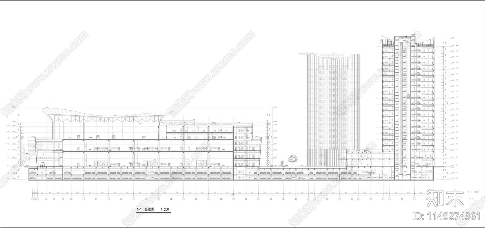 高层办公楼建筑图cad施工图下载【ID:1149274361】