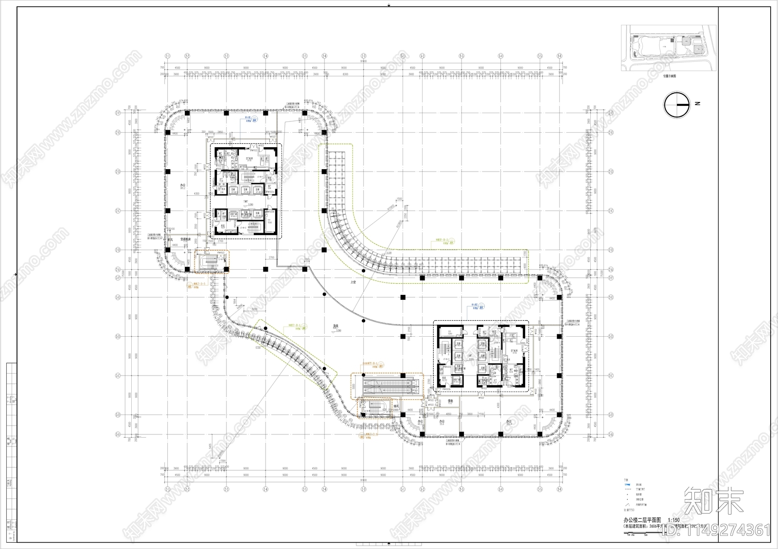 高层办公楼建筑图cad施工图下载【ID:1149274361】