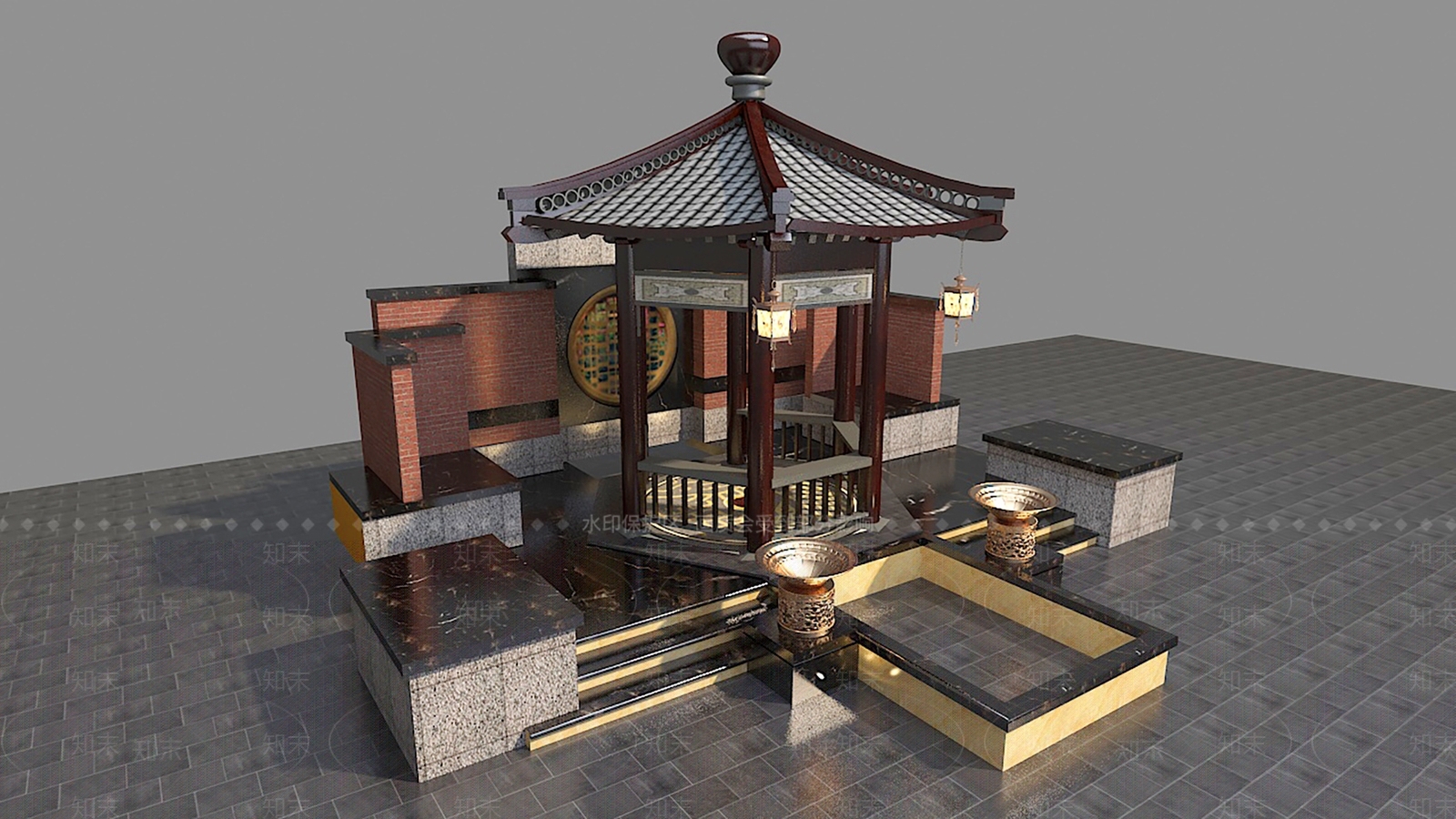 中式古建筑亭子3D模型下载【ID:1149274315】