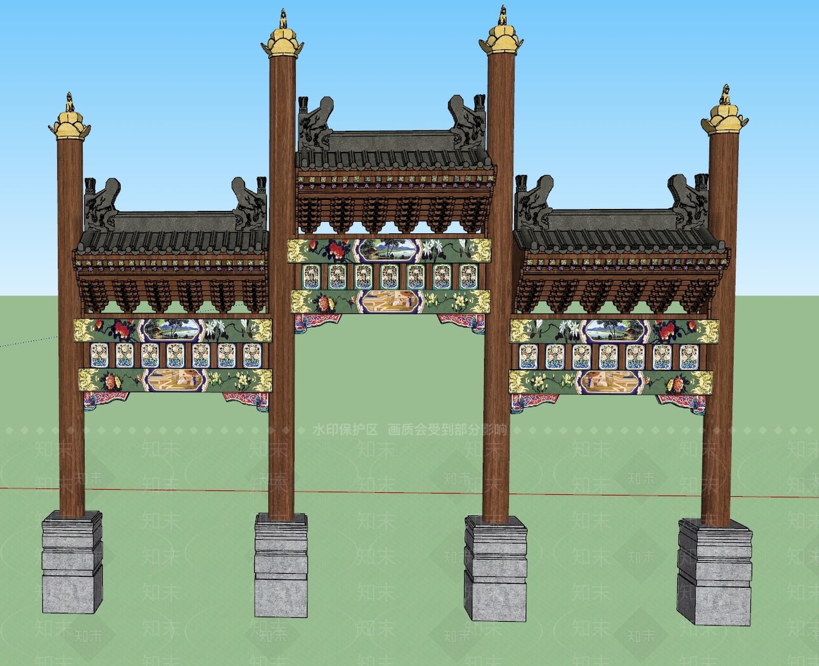 中式古建牌坊SU模型下载【ID:1149274921】