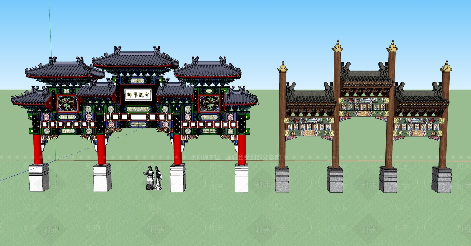 中式古建牌坊SU模型下载【ID:1149274921】